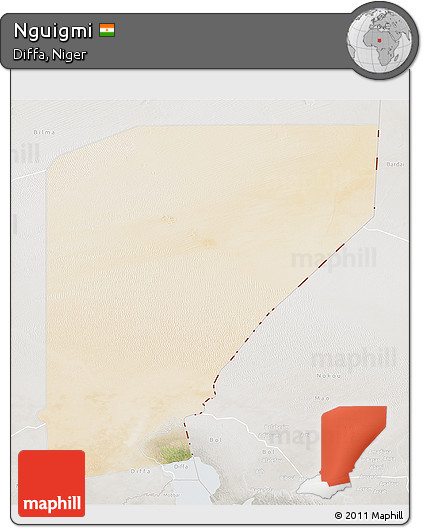 Satellite 3D Map of Nguigmi, lighten, semi-desaturated