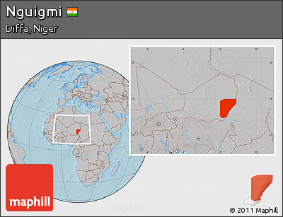 Gray Location Map of Nguigmi, within the entire country, hill shading