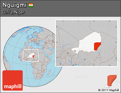 Gray Location Map of Nguigmi, highlighted country, within the entire country
