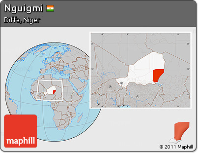 Gray Location Map of Nguigmi, highlighted country, within the entire country