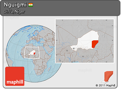 Gray Location Map of Nguigmi, highlighted country, within the entire country, hill shading