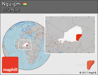 Gray Location Map of Nguigmi, highlighted country, within the entire country, hill shading