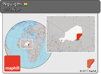 Gray Location Map of Nguigmi, highlighted country, highlighted parent region, within the entire country
