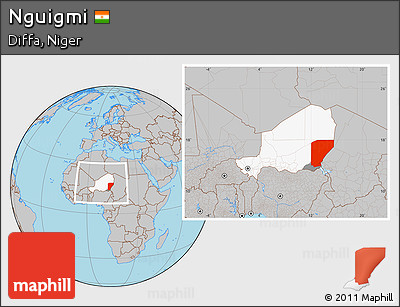 Gray Location Map of Nguigmi, highlighted country, highlighted parent region, within the entire country