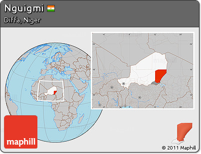 Gray Location Map of Nguigmi, highlighted country, highlighted parent region, within the entire country