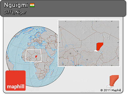 Gray Location Map of Nguigmi, highlighted parent region, within the entire country, hill shading