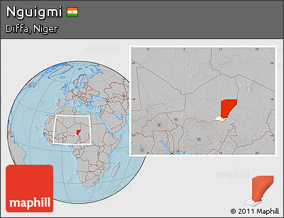 Gray Location Map of Nguigmi, highlighted parent region, within the entire country, hill shading