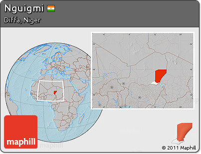 Gray Location Map of Nguigmi, highlighted parent region, within the entire country, hill shading