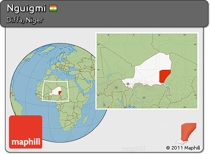 Savanna Style Location Map of Nguigmi, highlighted country, within the entire country