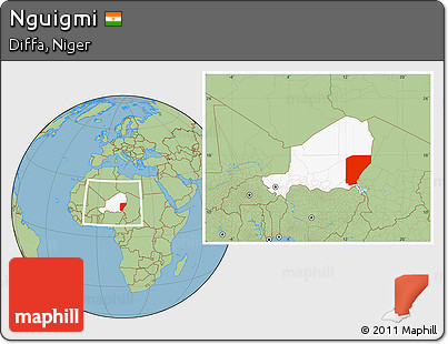 Savanna Style Location Map of Nguigmi, highlighted country, within the entire country