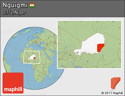 Savanna Style Location Map of Nguigmi, highlighted country, within the entire country
