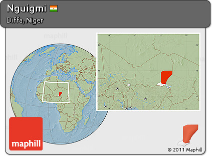 Savanna Style Location Map of Nguigmi, highlighted parent region, within the entire country, hill shading