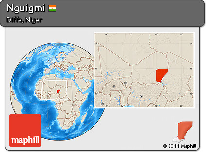 Shaded Relief Location Map of Nguigmi, within the entire country