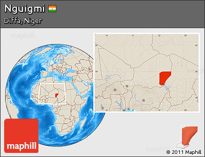 Shaded Relief Location Map of Nguigmi, within the entire country