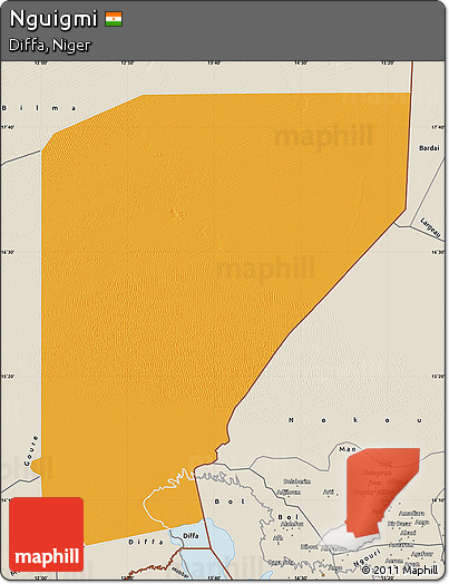 Political Map of Nguigmi, shaded relief outside