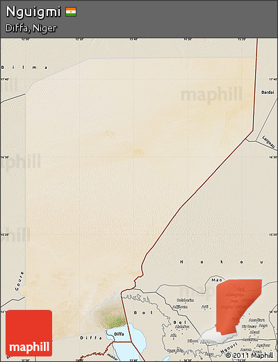 Satellite Map of Nguigmi, shaded relief outside