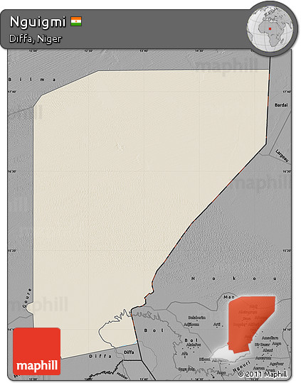 Shaded Relief Map of Nguigmi, darken, desaturated