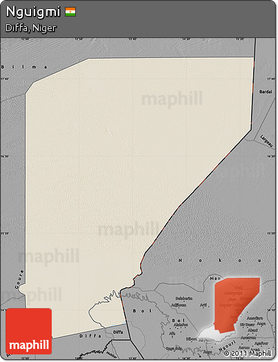 Shaded Relief Map of Nguigmi, darken, desaturated