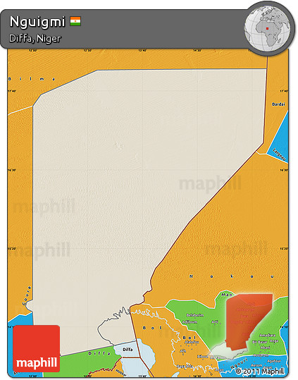 Shaded Relief Map of Nguigmi, political outside