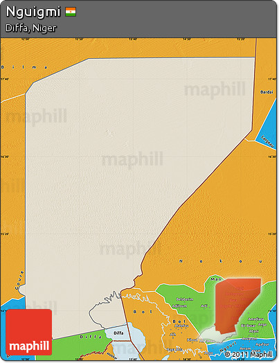 Shaded Relief Map of Nguigmi, political outside