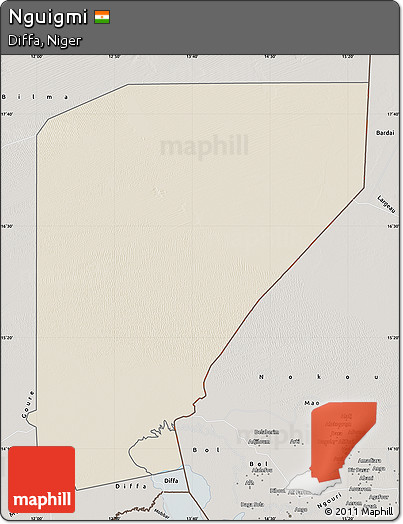 Shaded Relief Map of Nguigmi, semi-desaturated
