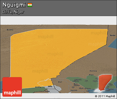 Political Panoramic Map of Nguigmi, darken, semi-desaturated
