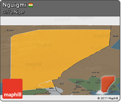 Political Panoramic Map of Nguigmi, darken, semi-desaturated