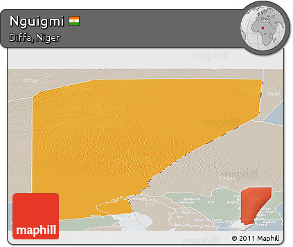 Political Panoramic Map of Nguigmi, lighten, semi-desaturated