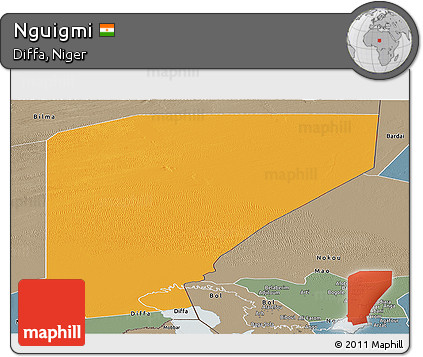 Political Panoramic Map of Nguigmi, semi-desaturated