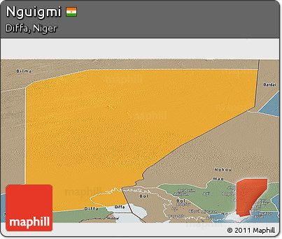 Political Panoramic Map of Nguigmi, semi-desaturated