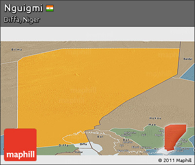 Political Panoramic Map of Nguigmi, semi-desaturated