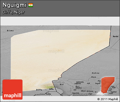 Satellite Panoramic Map of Nguigmi, darken, desaturated