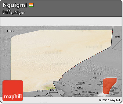 Satellite Panoramic Map of Nguigmi, darken, desaturated