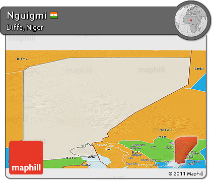 Shaded Relief Panoramic Map of Nguigmi, political outside
