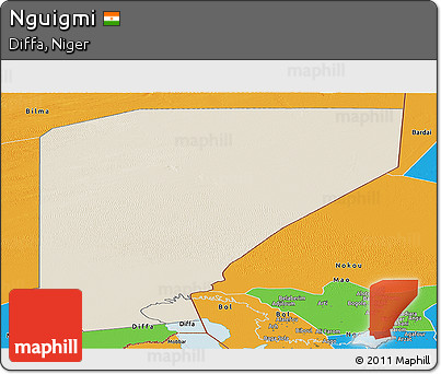Shaded Relief Panoramic Map of Nguigmi, political outside