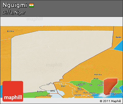 Shaded Relief Panoramic Map of Nguigmi, political outside