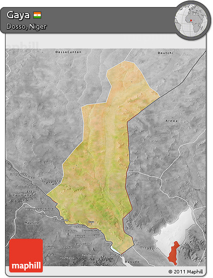 Satellite 3D Map of Gaya, desaturated