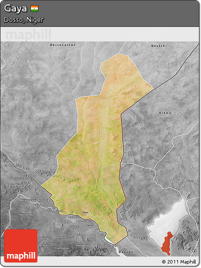 Satellite 3D Map of Gaya, desaturated