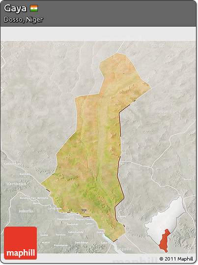 Satellite 3D Map of Gaya, lighten, semi-desaturated
