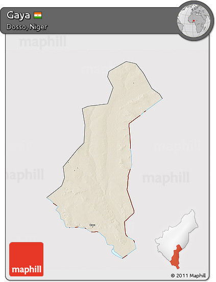 Shaded Relief 3D Map of Gaya, cropped outside