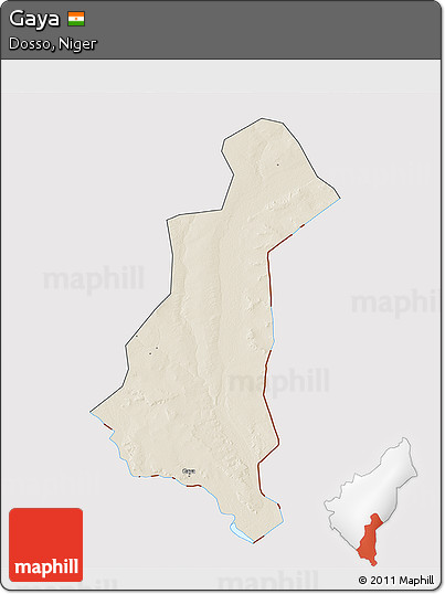 Shaded Relief 3D Map of Gaya, cropped outside