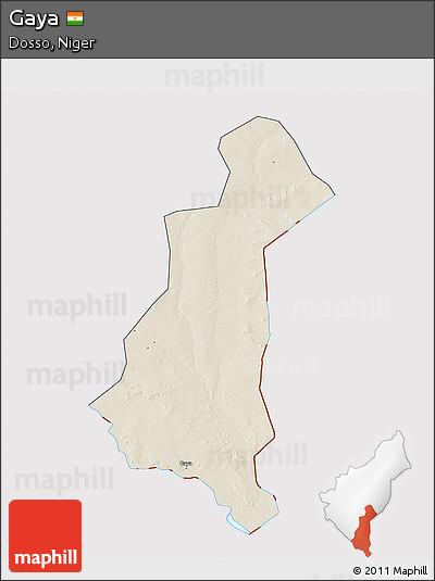Shaded Relief 3D Map of Gaya, cropped outside