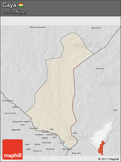Shaded Relief 3D Map of Gaya, desaturated