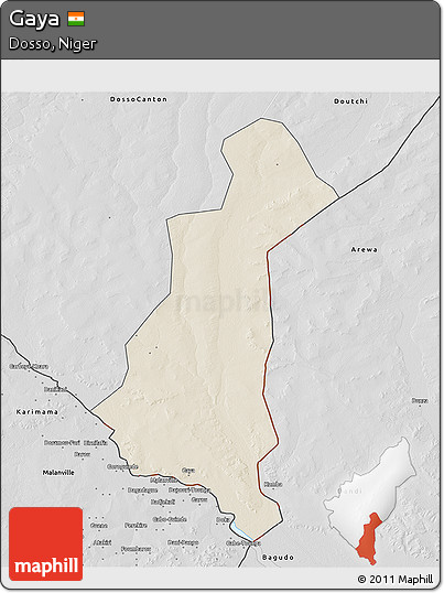 Shaded Relief 3D Map of Gaya, desaturated