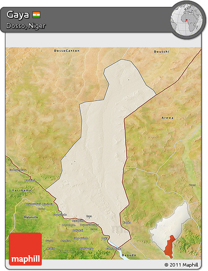 Shaded Relief 3D Map of Gaya, satellite outside