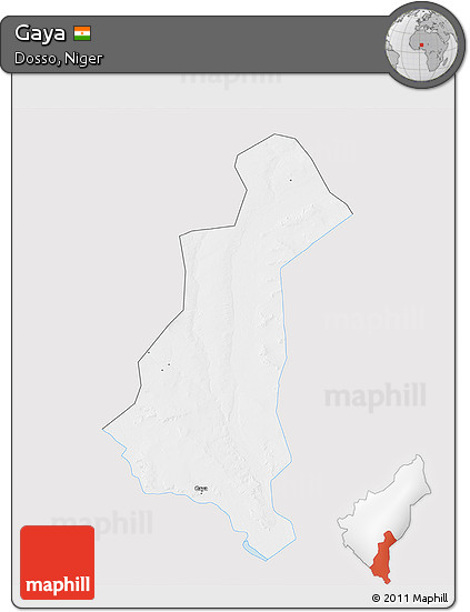 Silver Style 3D Map of Gaya, single color outside