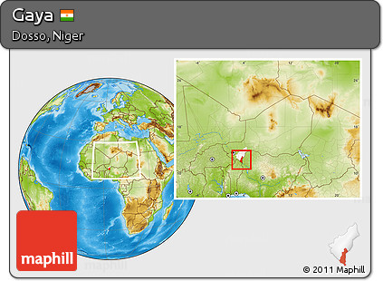 Physical Location Map of Gaya, highlighted parent region, within the entire country