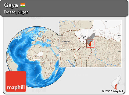 Shaded Relief Location Map of Gaya, highlighted country, highlighted parent region