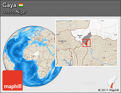 Shaded Relief Location Map of Gaya, highlighted country, highlighted parent region