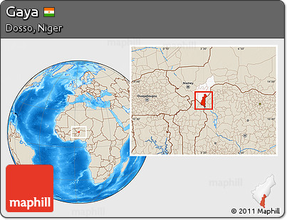 Shaded Relief Location Map of Gaya, highlighted parent region